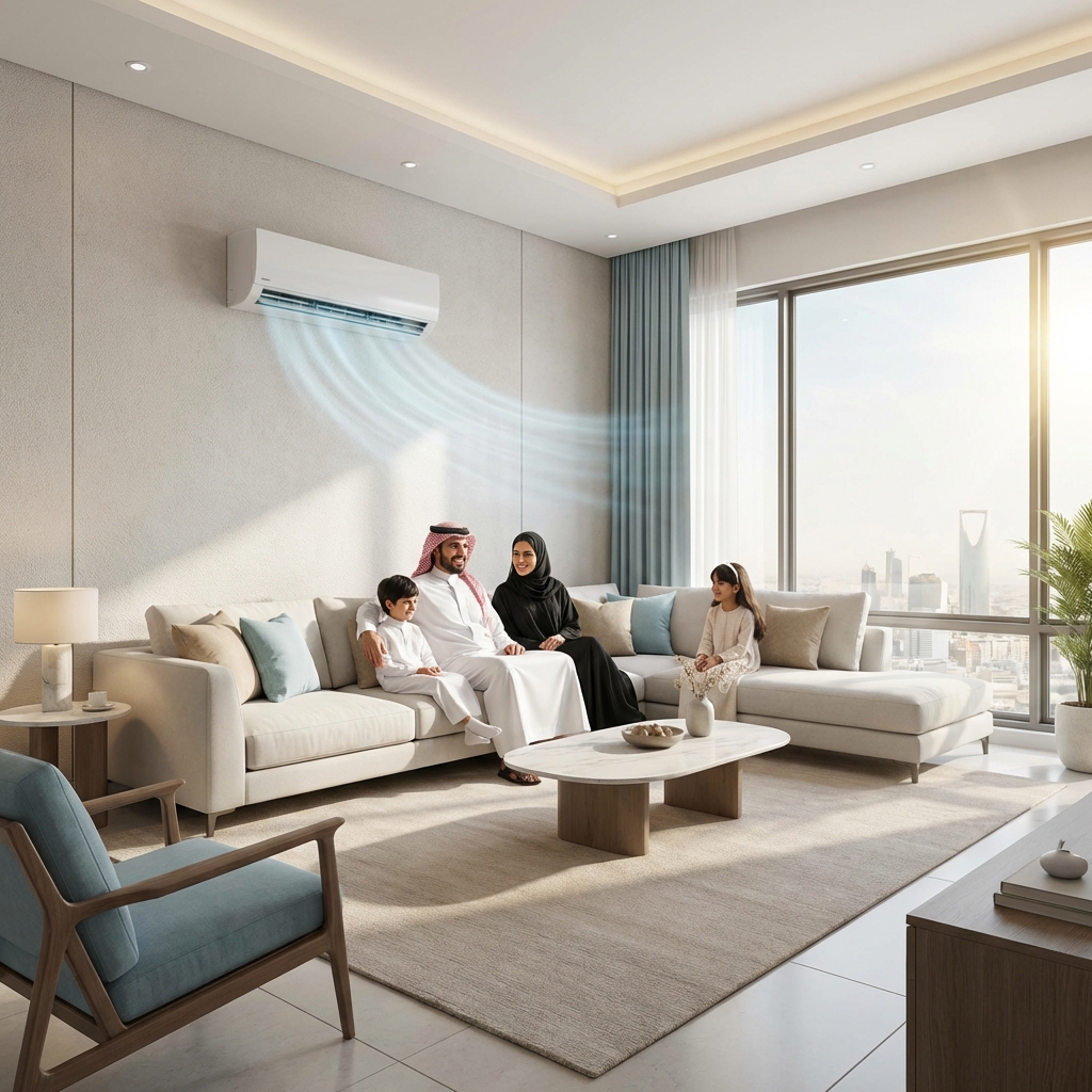 Saudi family enjoying air conditioning